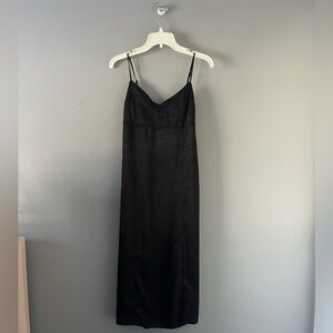 black textured satin dress